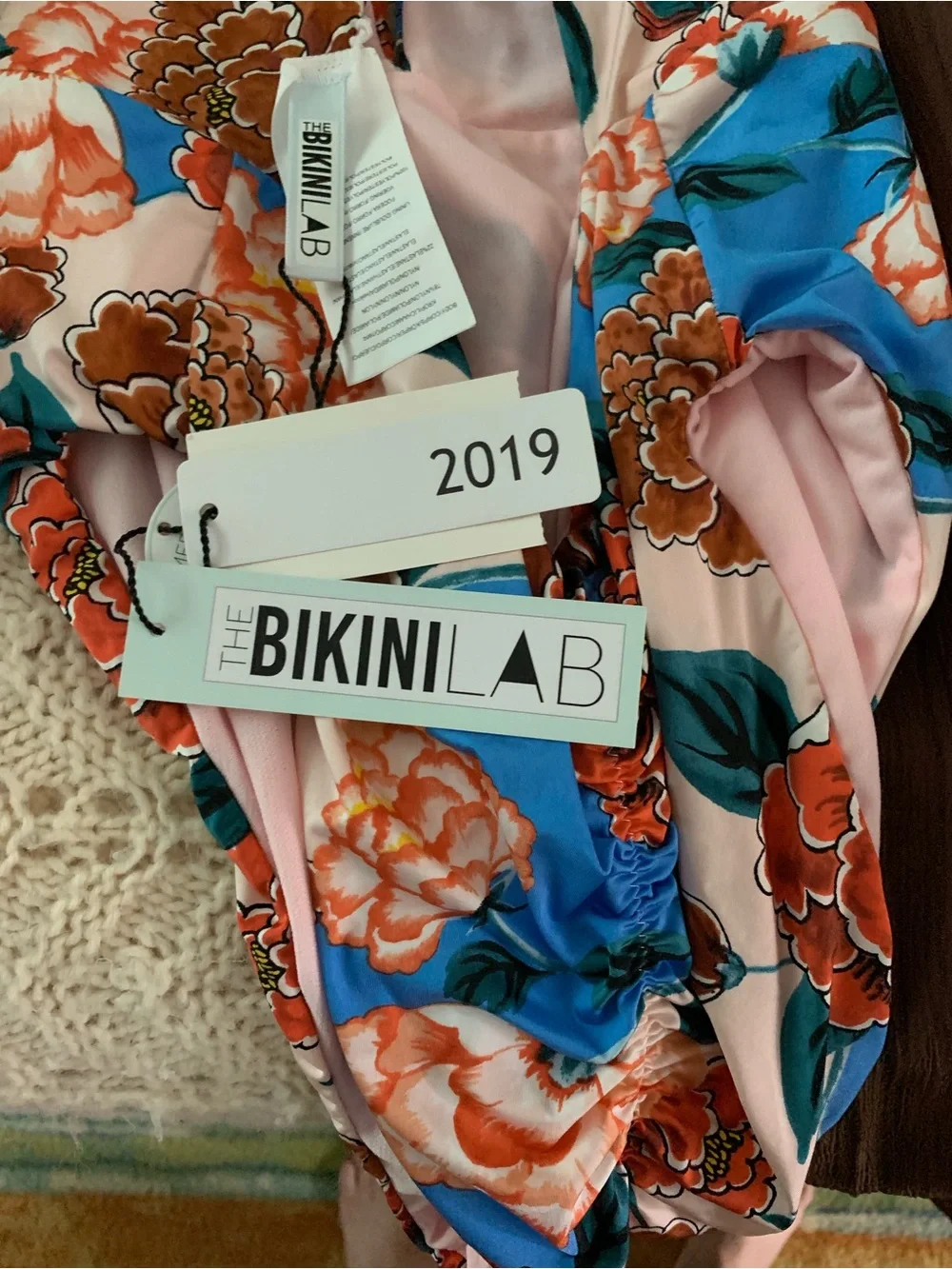 The Bikini Lab Floral Halter One-Piece Swimsuit - Pink, Blue & Brown